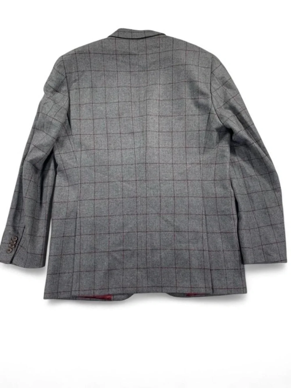 Jack Victor Wool and Cashmere Grey and Burgundy Windowpane Men's Blazer Size 42L